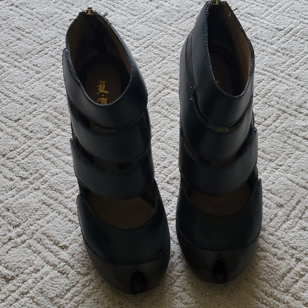 L.A.M.B peep toe ankle boots